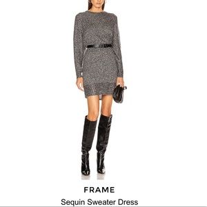 NWT FRAME Sequin Long Sleeve Sweater Minidress In Smoke Heather